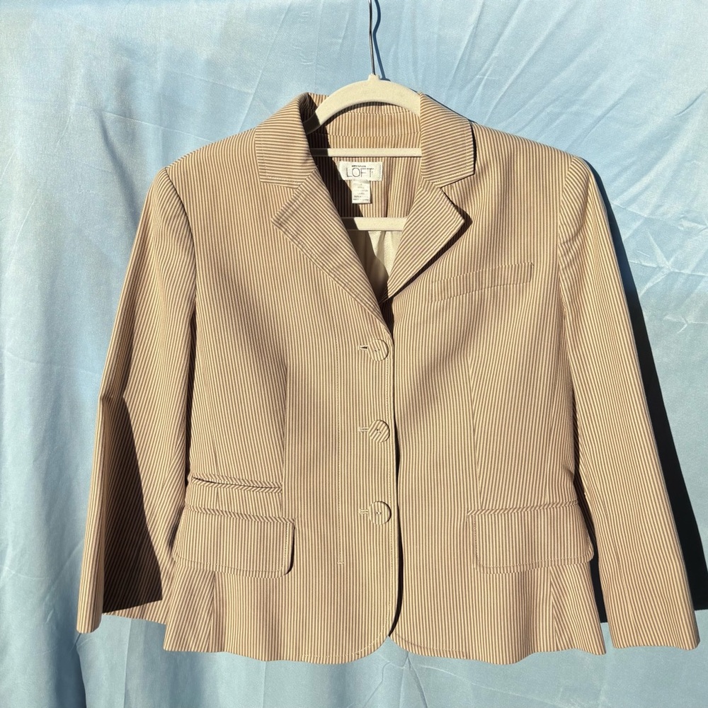 LOFT Beige Pinstripe Tailored Blazer